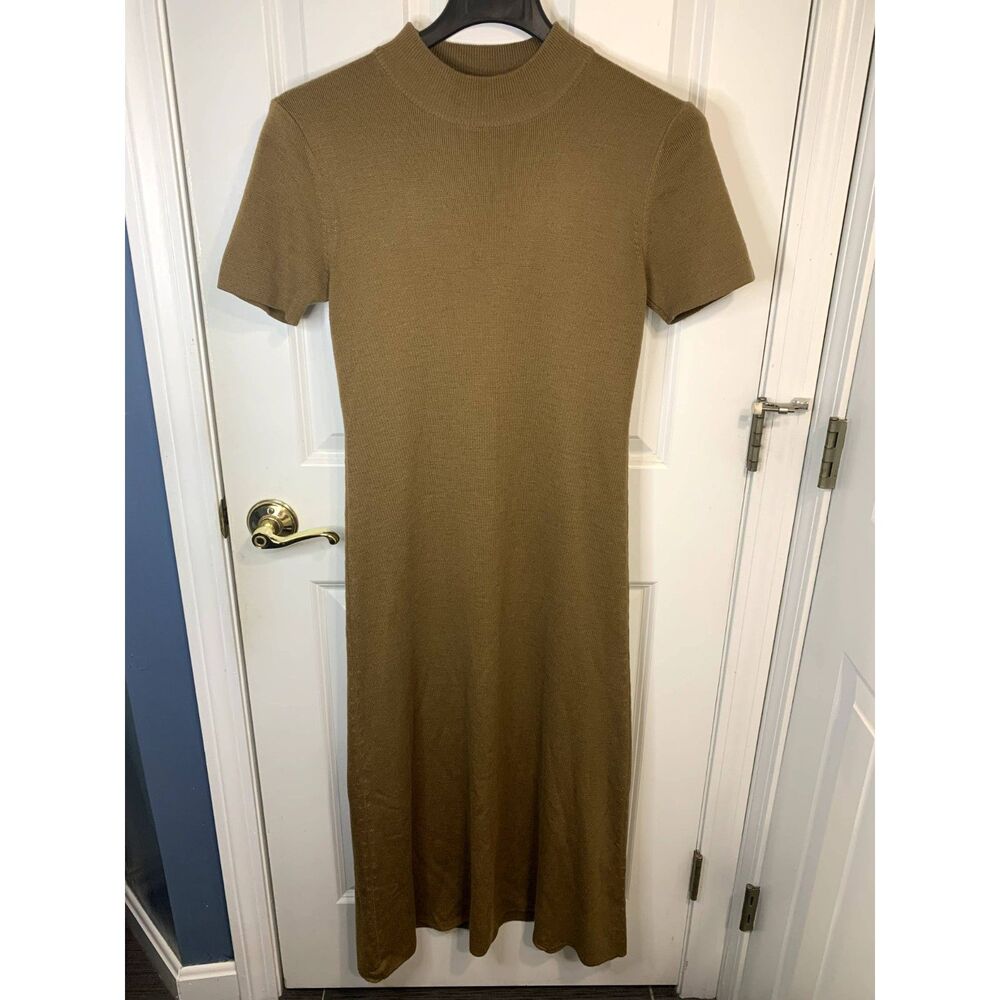 Nina Leonard Wool Blend Brown Sweater Knit Maxi Dress Size Medium